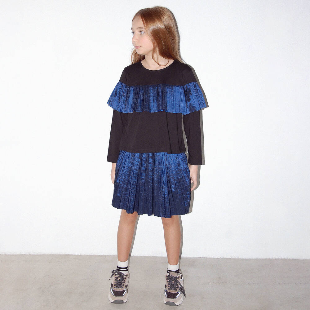 Andorine-Girls Black Pleated Ruffle Top | Childrensalon Outlet