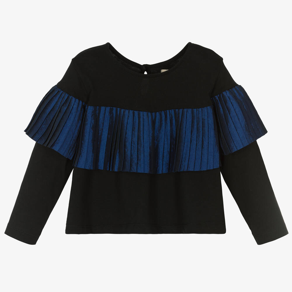 Andorine - Girls Black Pleated Ruffle Top | Childrensalon