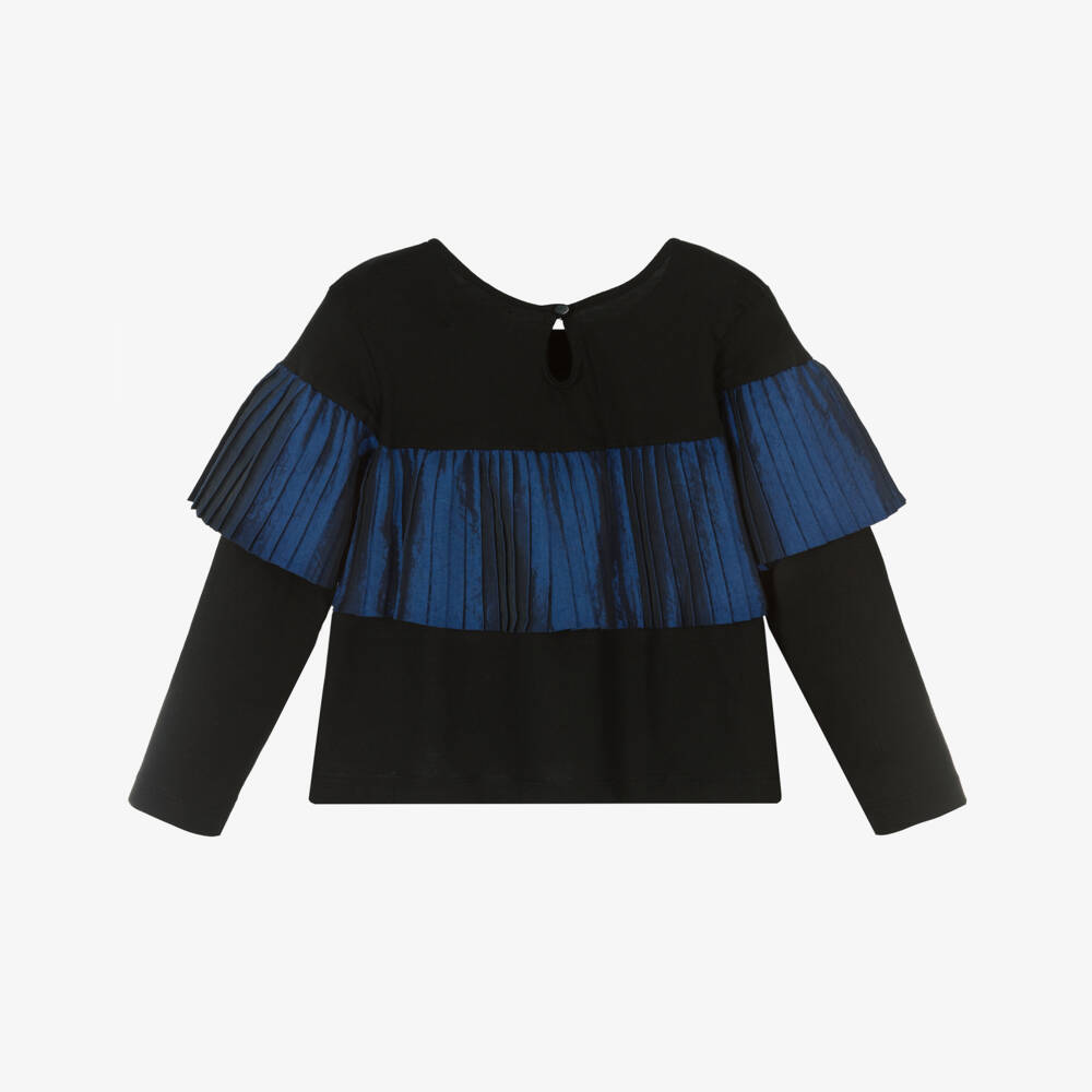 Andorine-Girls Black Pleated Ruffle Top | Childrensalon Outlet