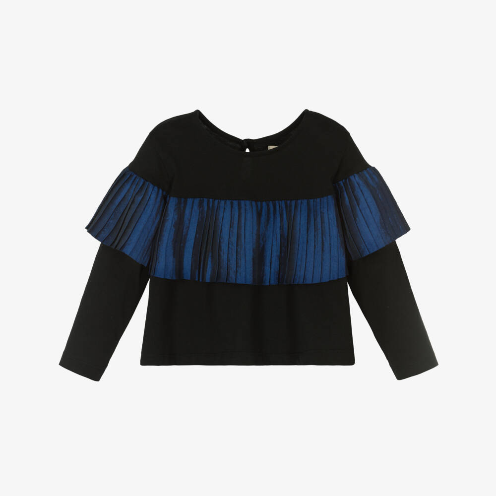 Andorine-Girls Black Pleated Ruffle Top | Childrensalon Outlet