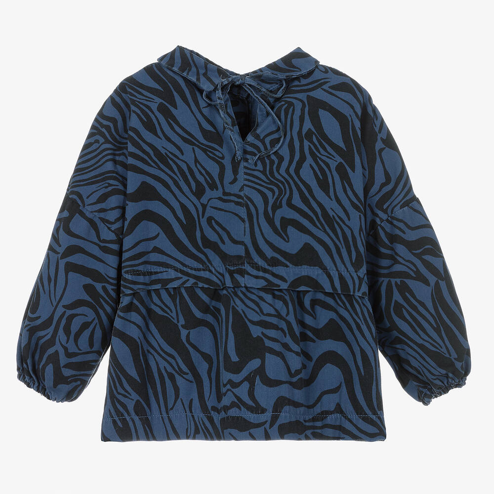 Andorine-Girls Blue Animal Stripe Blouse | Childrensalon Outlet