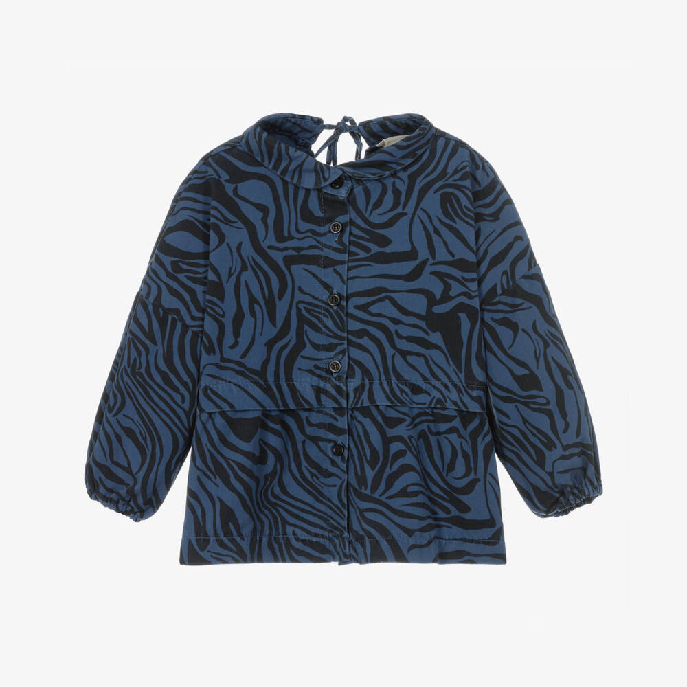 Andorine-Girls Blue Animal Stripe Blouse | Childrensalon Outlet