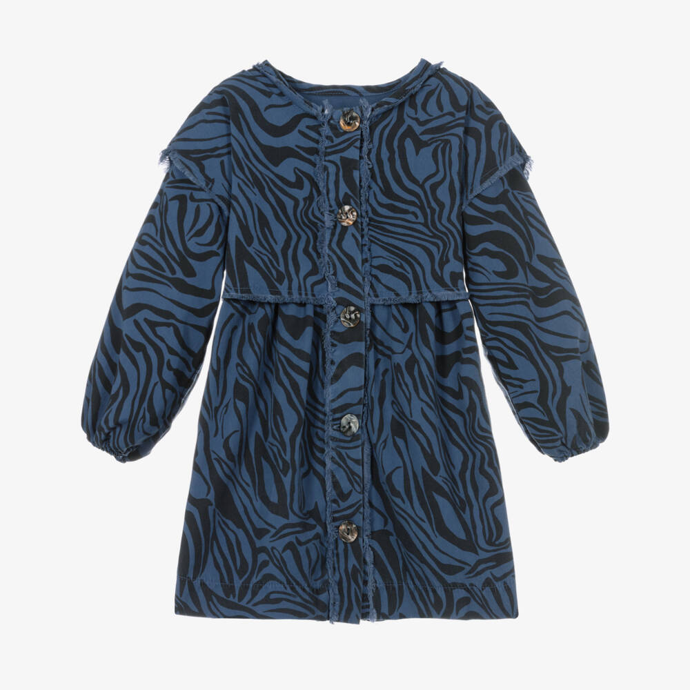 Andorine-Girls Blue Animal Stripe Dress | Childrensalon Outlet