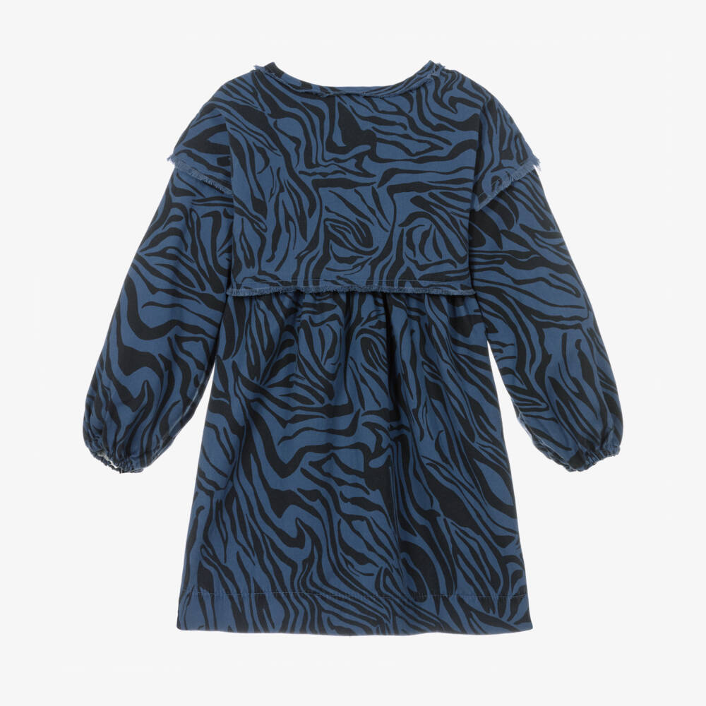 Andorine-Girls Blue Animal Stripe Dress | Childrensalon Outlet