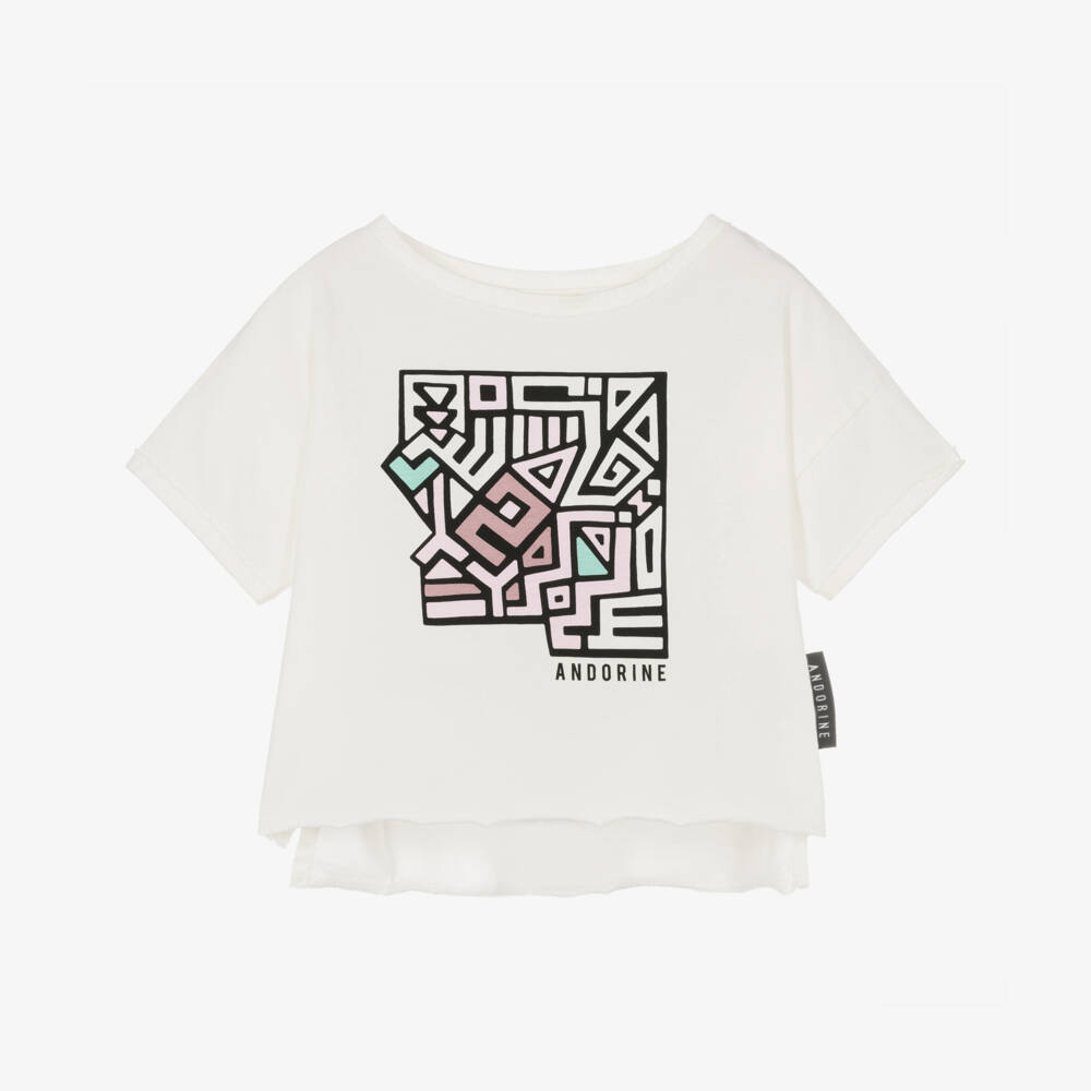 Andorine-Girls Ivory Cotton T-Shirt | Childrensalon Outlet