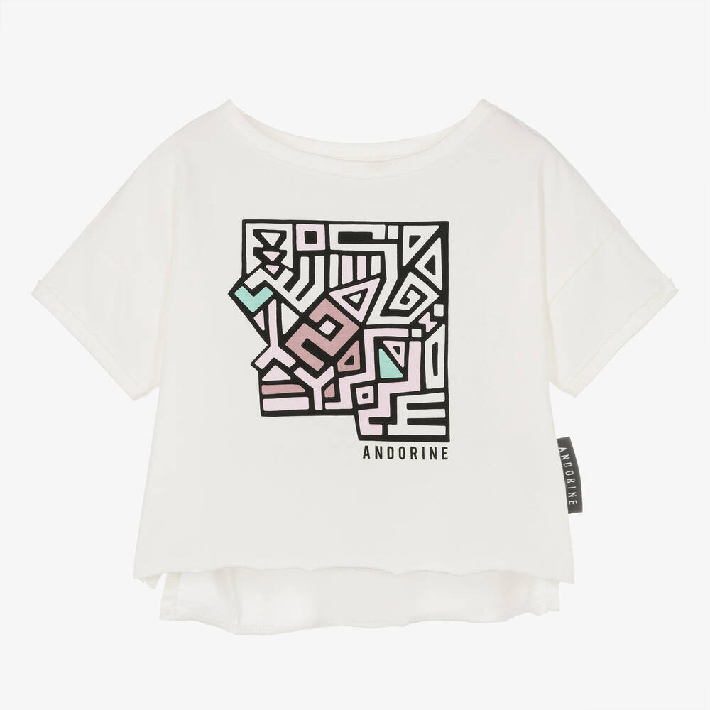 Andorine - Girls Ivory Cotton T-Shirt | Childrensalon