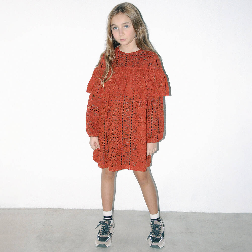 Andorine - Girls Orange Lace Dress | Childrensalon Outlet