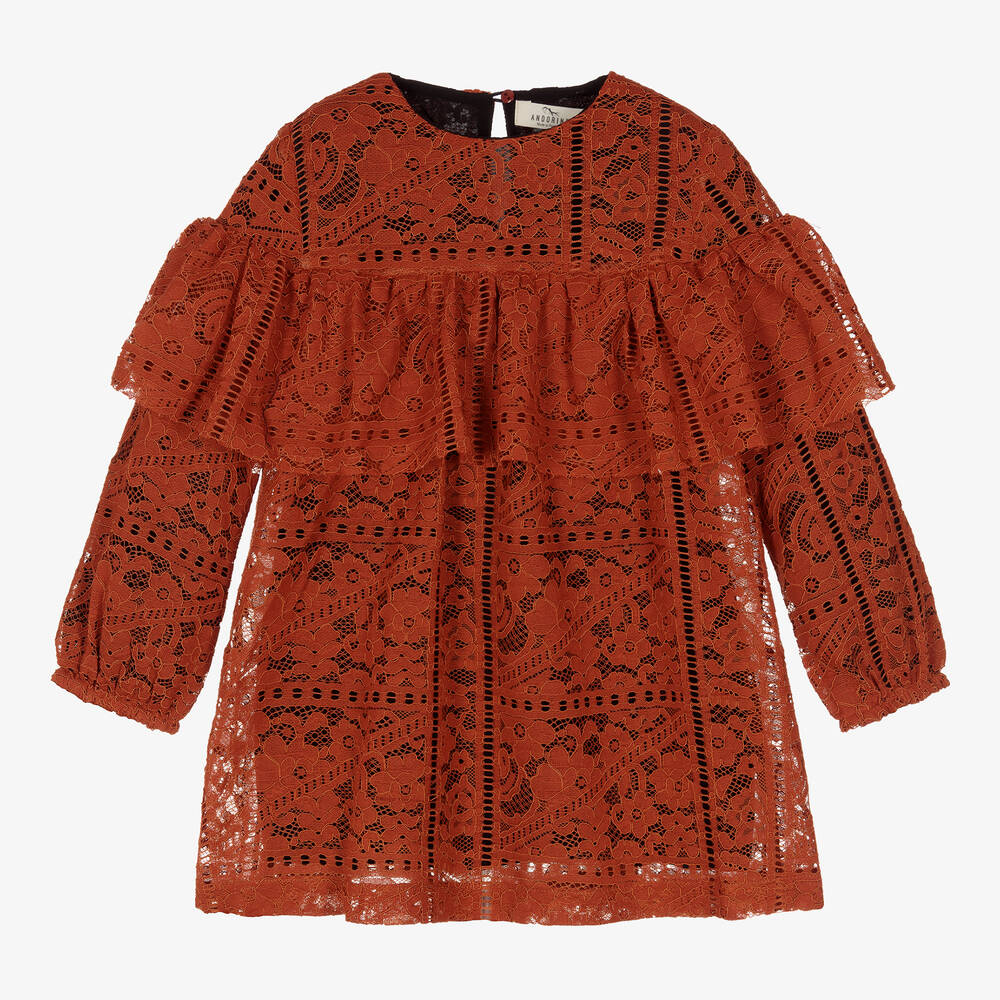 Andorine - Girls Orange Lace Dress | Childrensalon