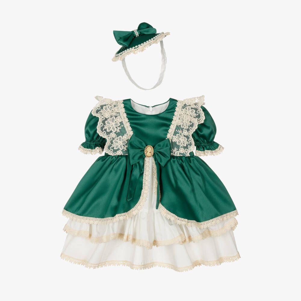 Andreeatex-Baby Girls Green Satin Dress Set | Childrensalon Outlet