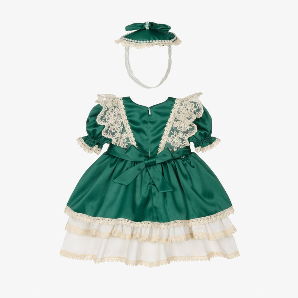 Andreeatex-Baby Girls Green Satin Dress Set | Childrensalon Outlet