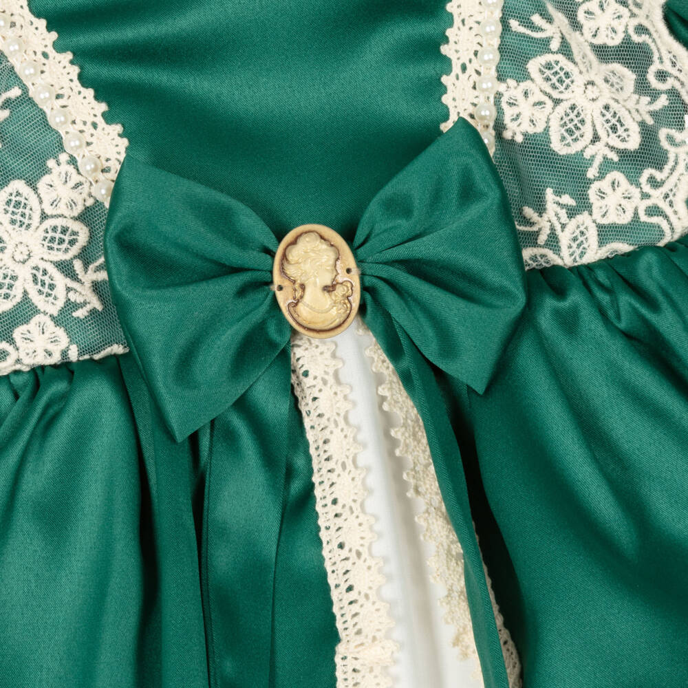 Andreeatex-Baby Girls Green Satin Dress Set | Childrensalon Outlet