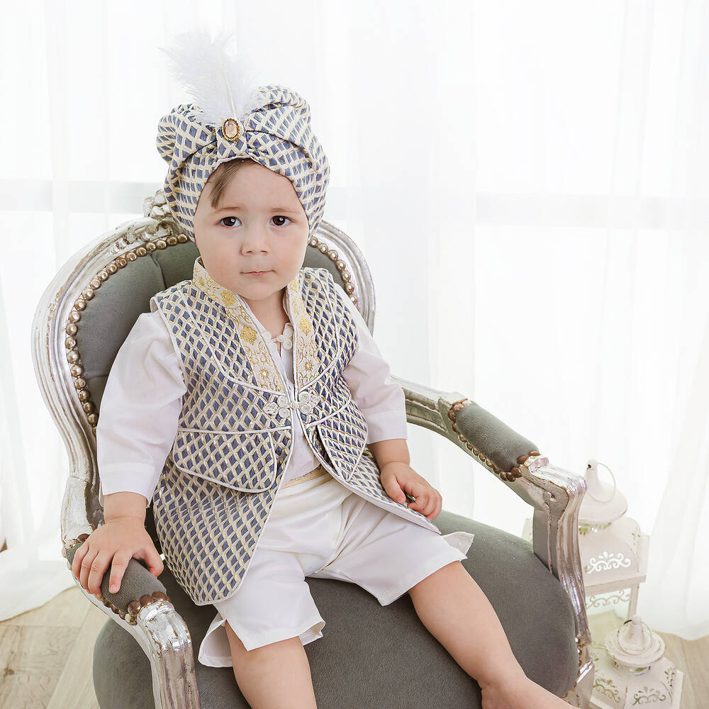 Andreeatex-Кремово-синий костюм из сатина с шортами для мальчиков | Childrensalon Outlet