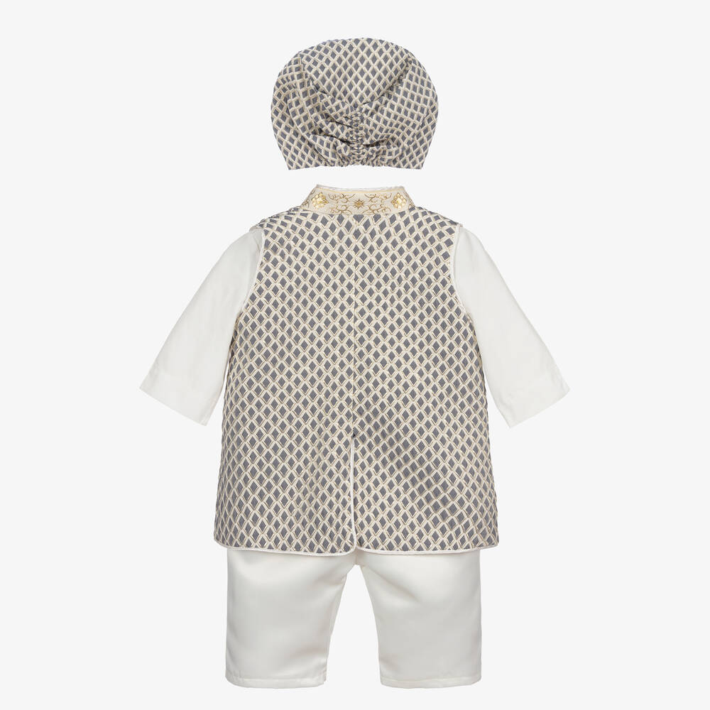 Andreeatex-Кремово-синий костюм из сатина с шортами для мальчиков | Childrensalon Outlet