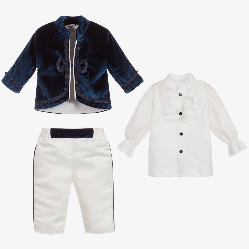 Andreeatex-Boys Blue Satin & Velvet Suit | Childrensalon Outlet