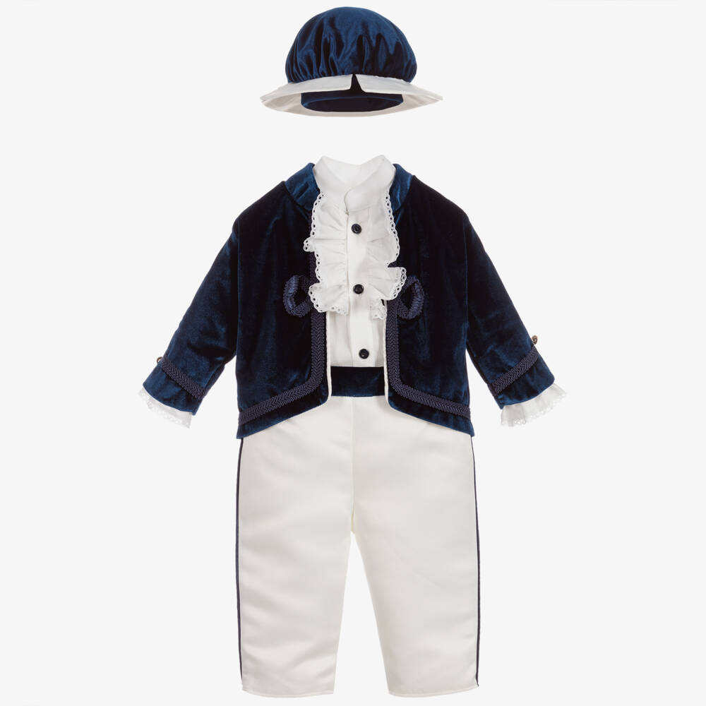 Andreeatex-Boys Blue Satin & Velvet Suit | Childrensalon Outlet