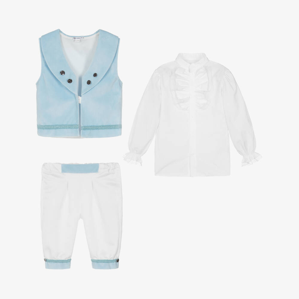 Andreeatex-Boys Blue Velvet & Satin Suit | Childrensalon Outlet