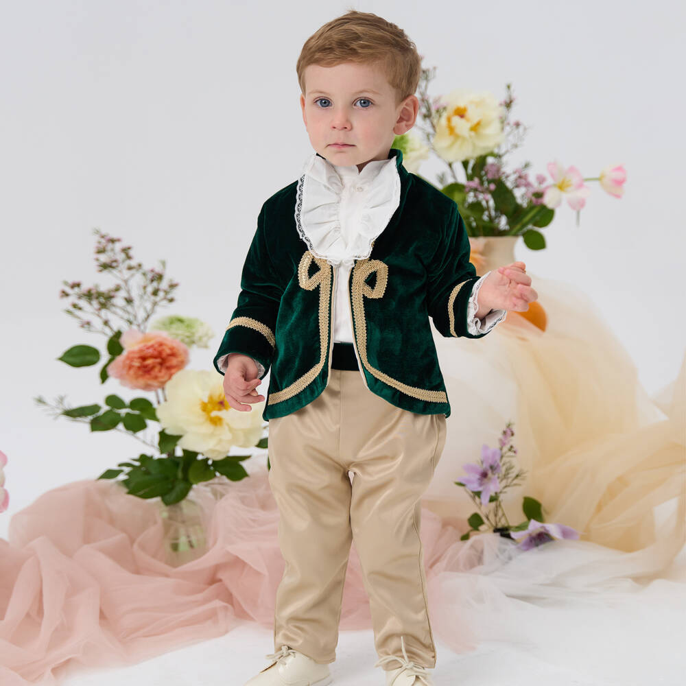 Andreeatex-Boys Emerald Velvet Suit Set | Childrensalon Outlet