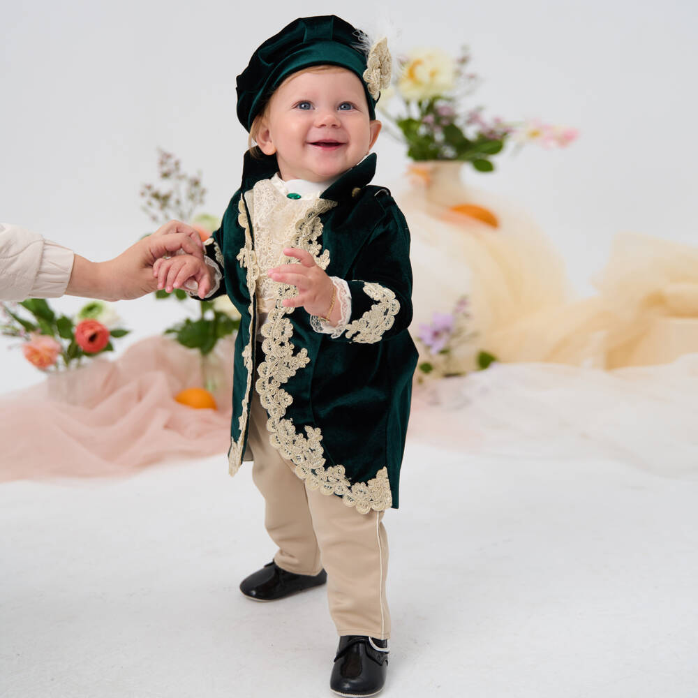 Andreeatex-Boys Green Velvet & Satin Ensemble | Childrensalon Outlet