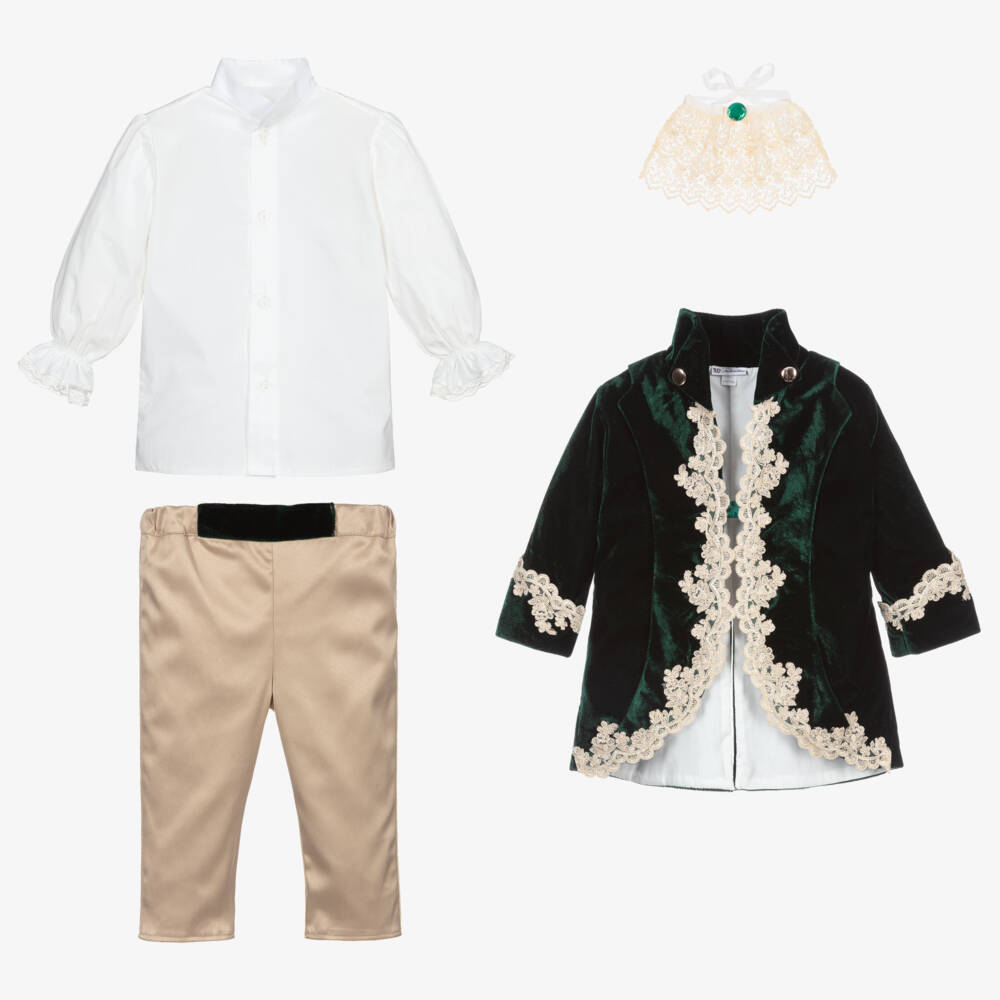 Andreeatex-Boys Green Velvet & Satin Ensemble | Childrensalon Outlet