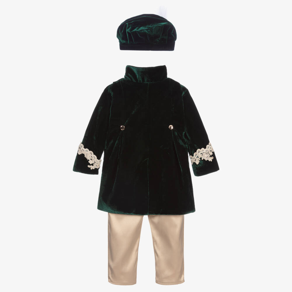 Andreeatex-Boys Green Velvet & Satin Ensemble | Childrensalon Outlet