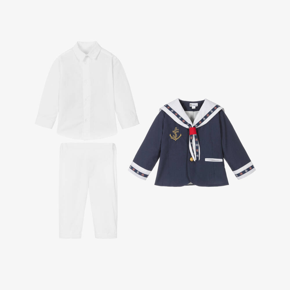 Andreeatex-Boys Nautical Navy Linen Ensemble | Childrensalon Outlet
