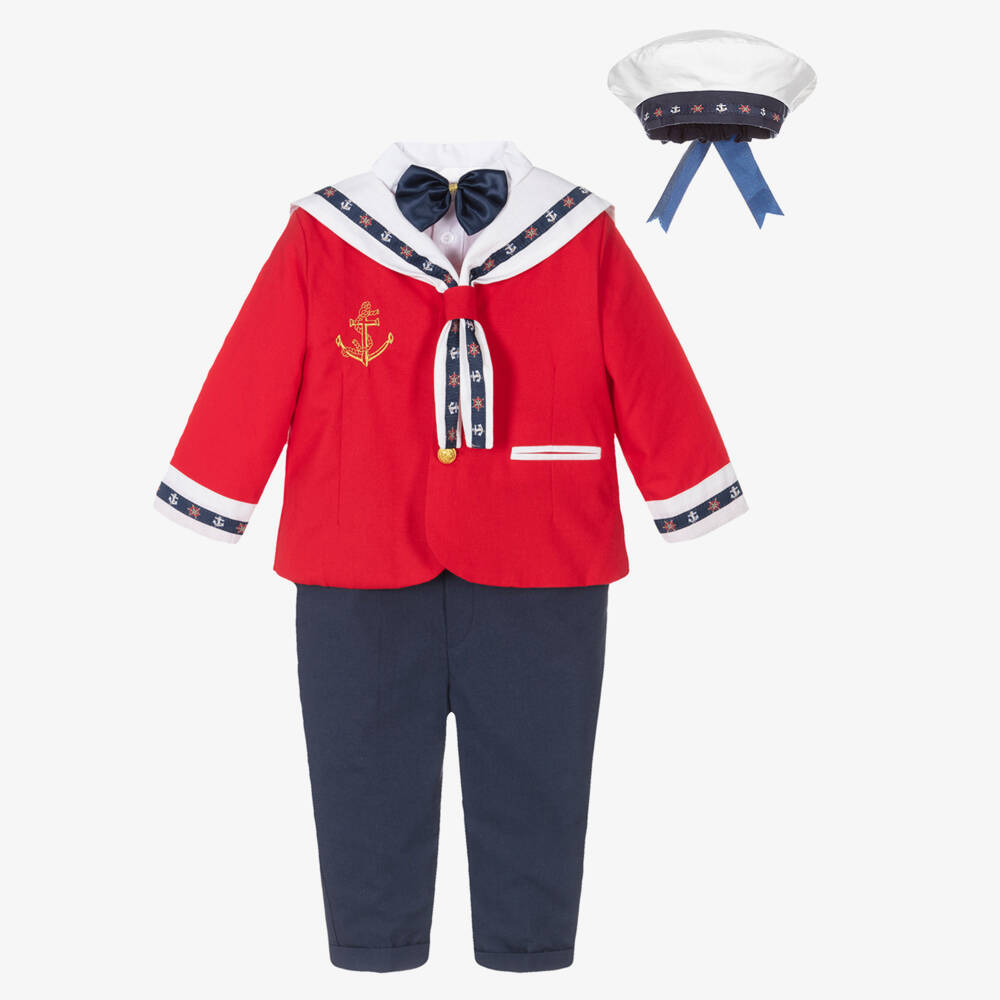 Andreeatex-بدلة ستايل البحّارة كتان لون أحمر وكحلي للأولاد | Childrensalon Outlet