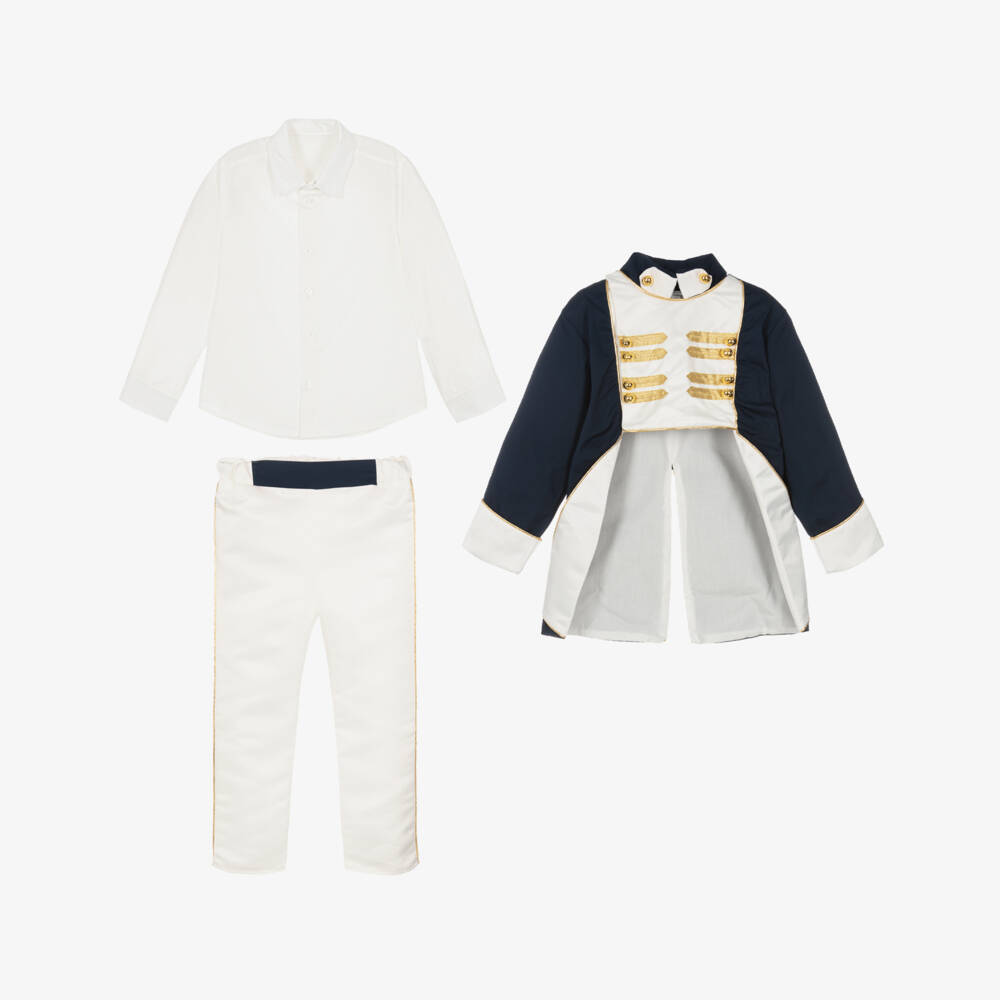 Andreeatex-Boys Navy Blue Cotton & Satin Suit | Childrensalon Outlet