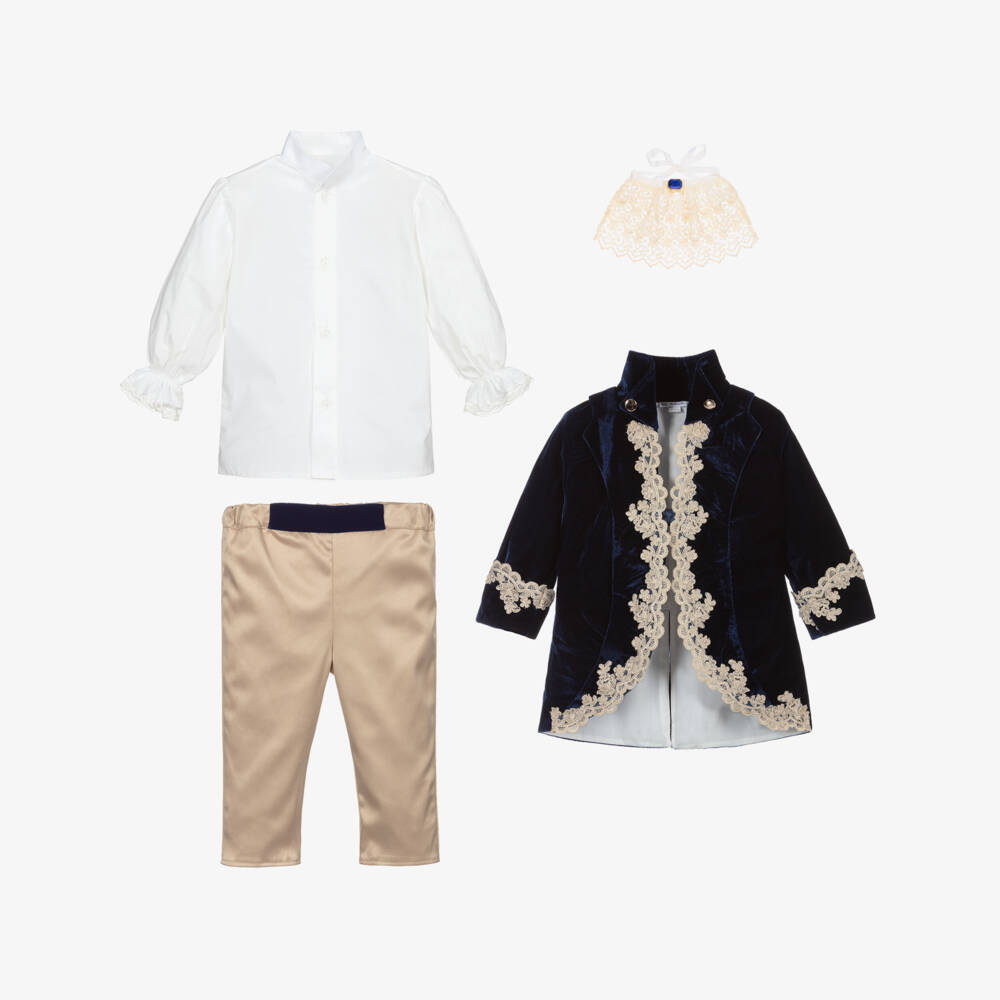 Andreeatex-Boys Navy Blue Velvet & Satin Suit | Childrensalon Outlet