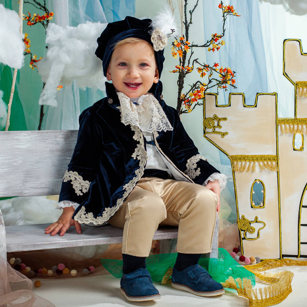 Andreeatex-Boys Navy Blue Velvet & Satin Suit | Childrensalon Outlet