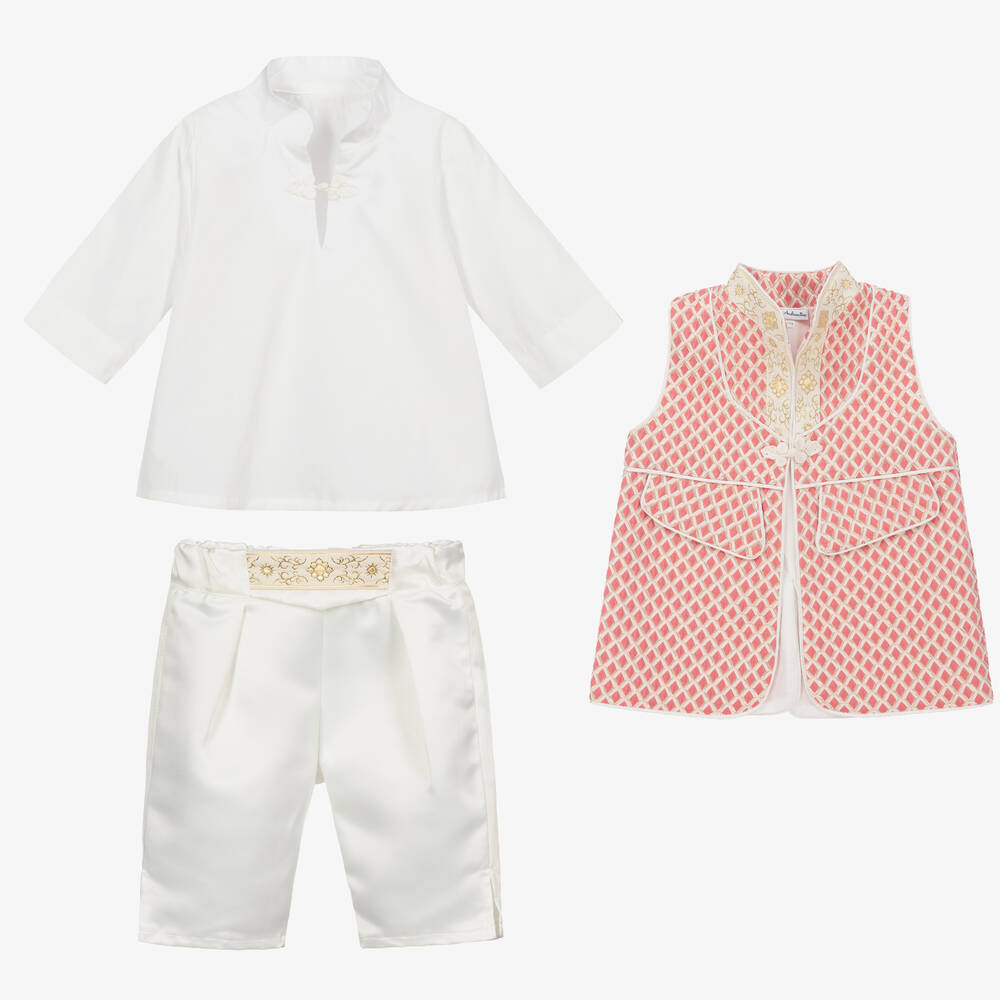 Andreeatex-Красно-кремовый костюм из сатина с шортами для мальчиков | Childrensalon Outlet