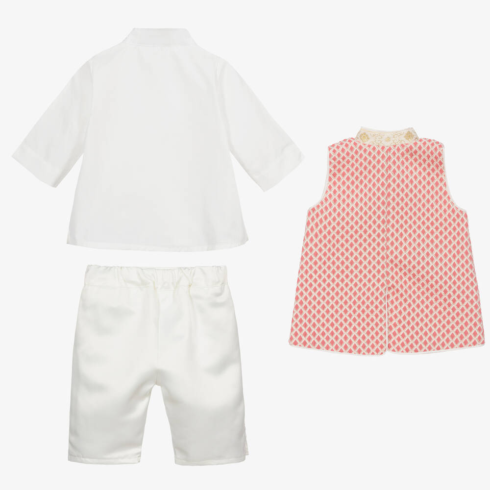 Andreeatex-Красно-кремовый костюм из сатина с шортами для мальчиков | Childrensalon Outlet