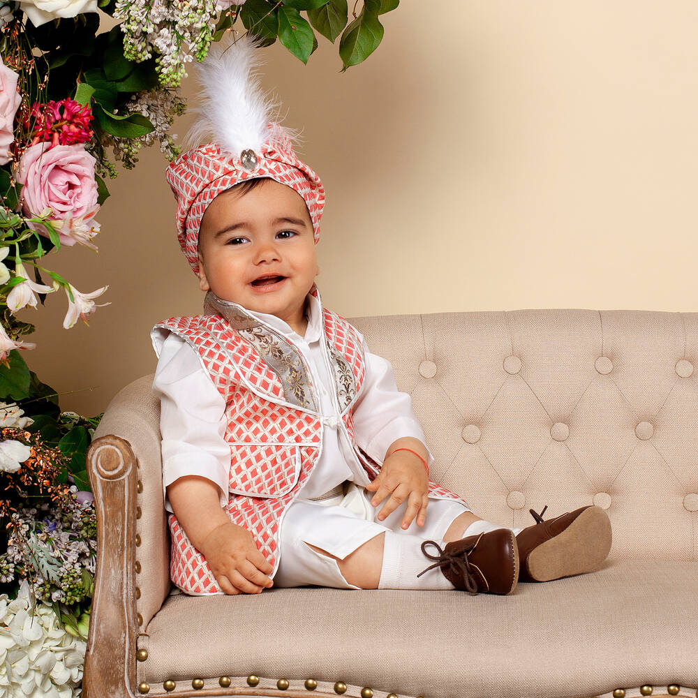 Andreeatex-Красно-кремовый костюм из сатина с шортами для мальчиков | Childrensalon Outlet