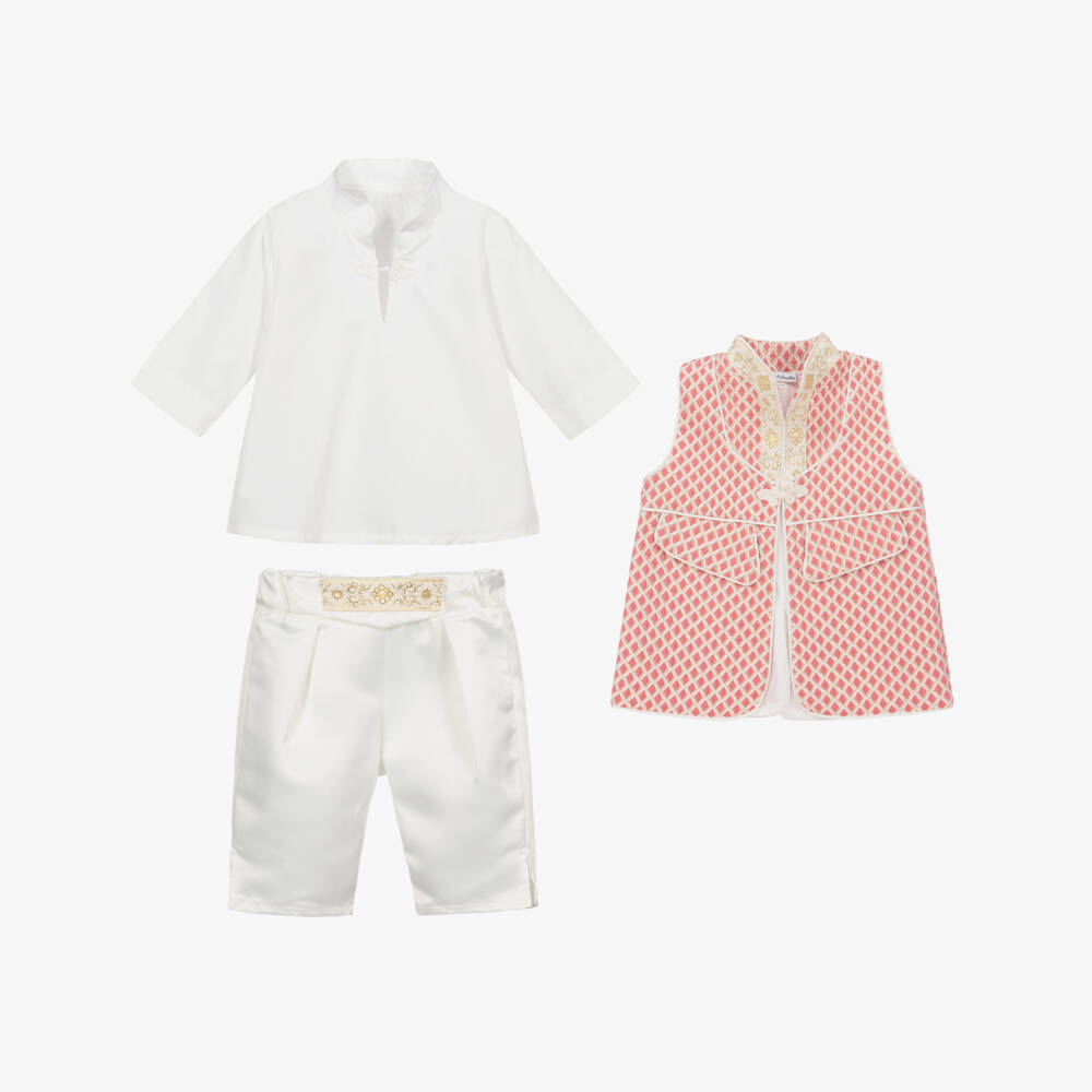 Andreeatex-Boys Red & Ivory Satin Shorts Suit | Childrensalon Outlet