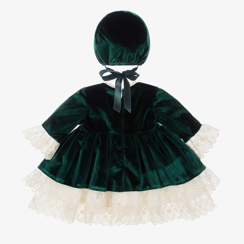 Andreeatex-Платье и чепчик из зеленого бархата для девочек | Childrensalon Outlet