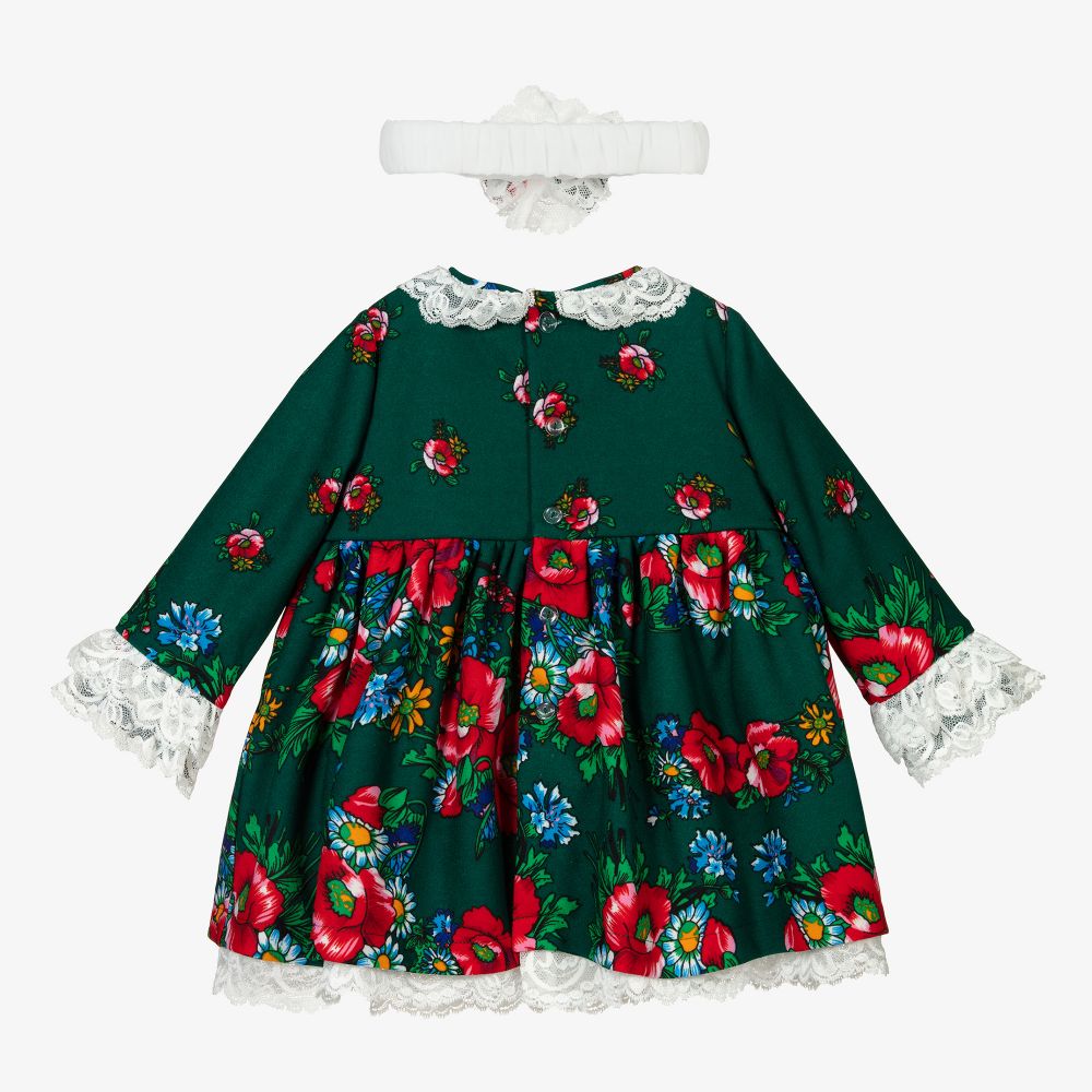 Andreeatex-Girls Green Floral Dress Set | Childrensalon Outlet