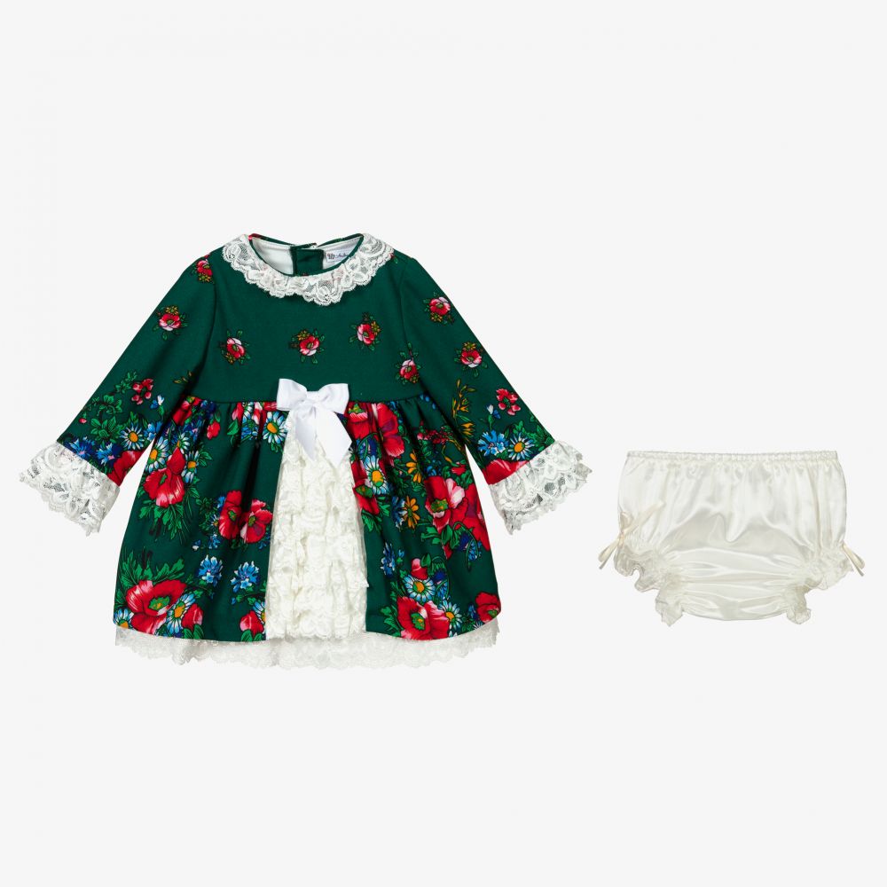 Andreeatex-Girls Green Floral Dress Set | Childrensalon Outlet