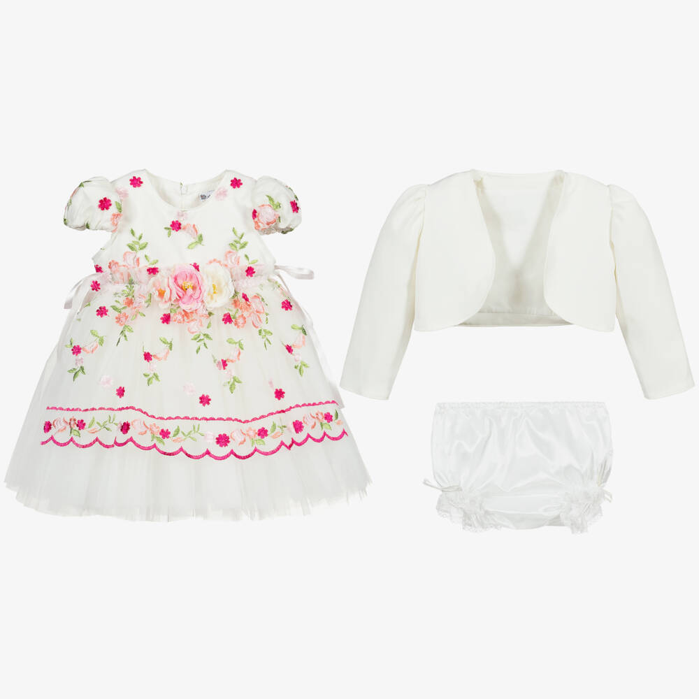 Andreeatex-Girls Ivory Floral Dress Ensemble | Childrensalon Outlet