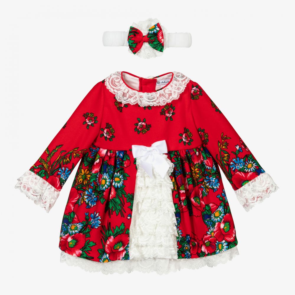 Andreeatex - Rotes Kleid-Set mit Blumen (M) | Childrensalon