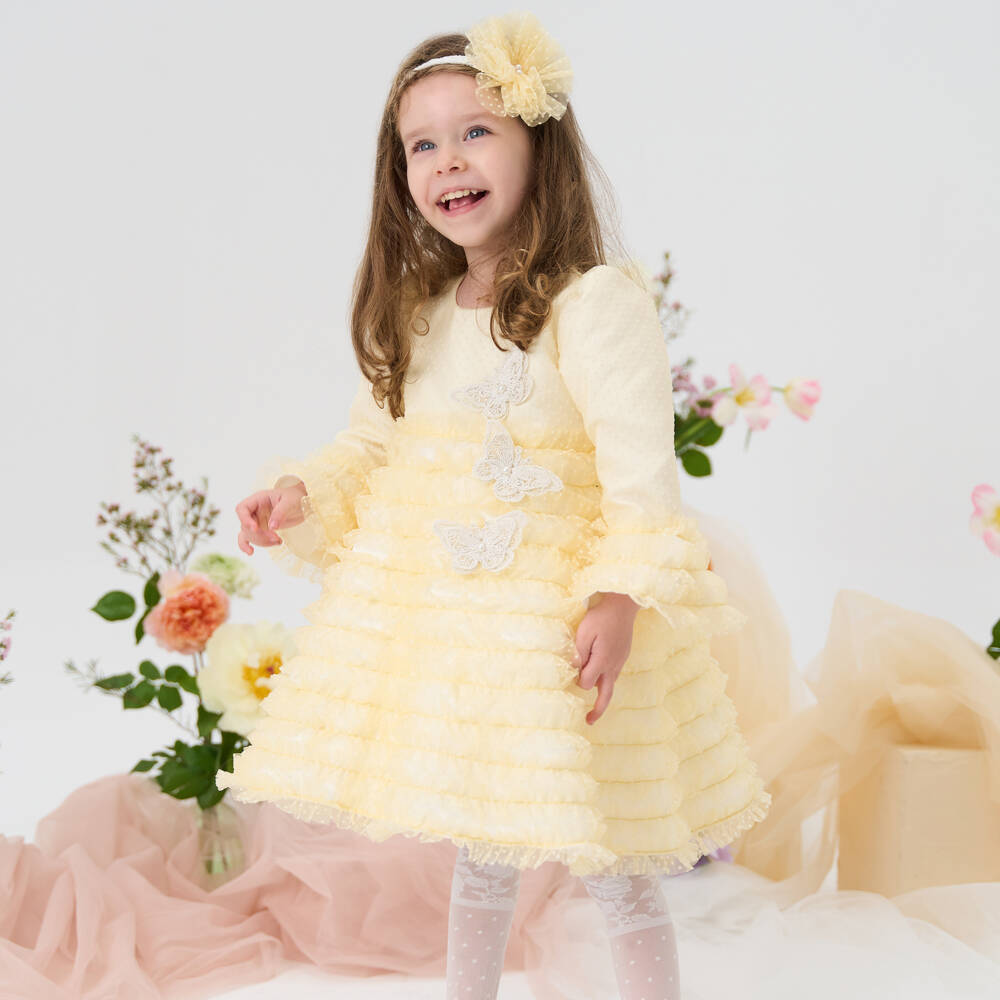 Andreeatex-Girls Yellow Tulle Ruffle Ensemble | Childrensalon Outlet