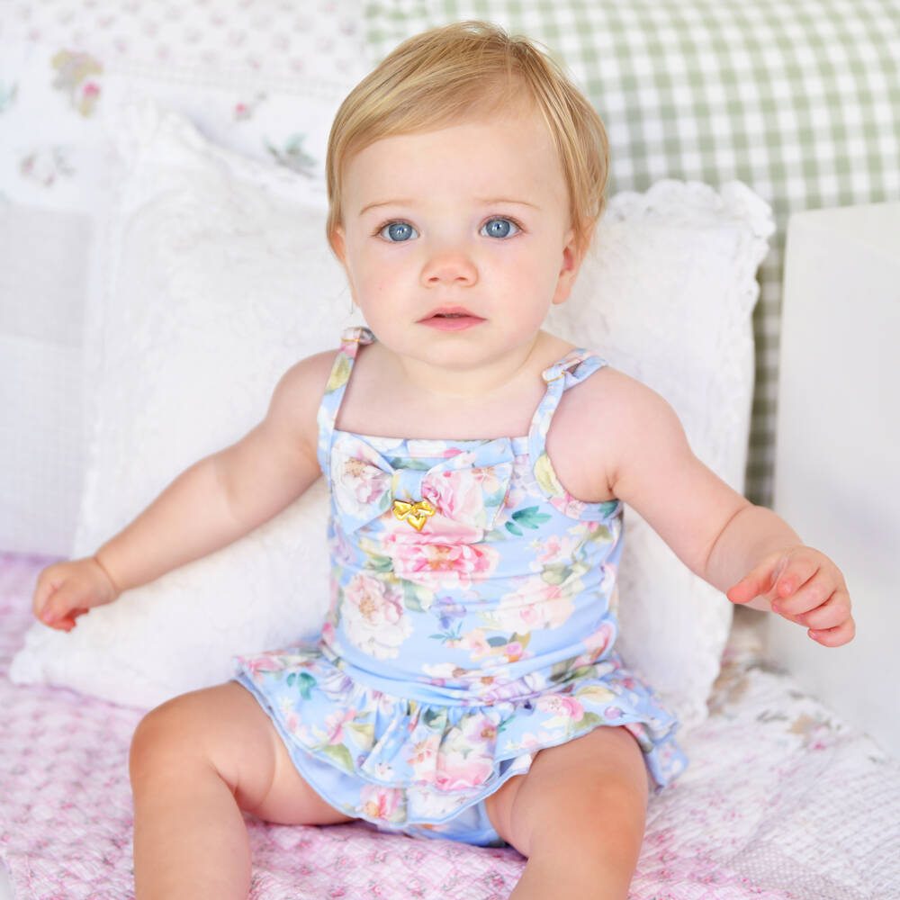Angel's Face-Baby Girls Blue Floral Print Swimsuit | Childrensalon Outlet
