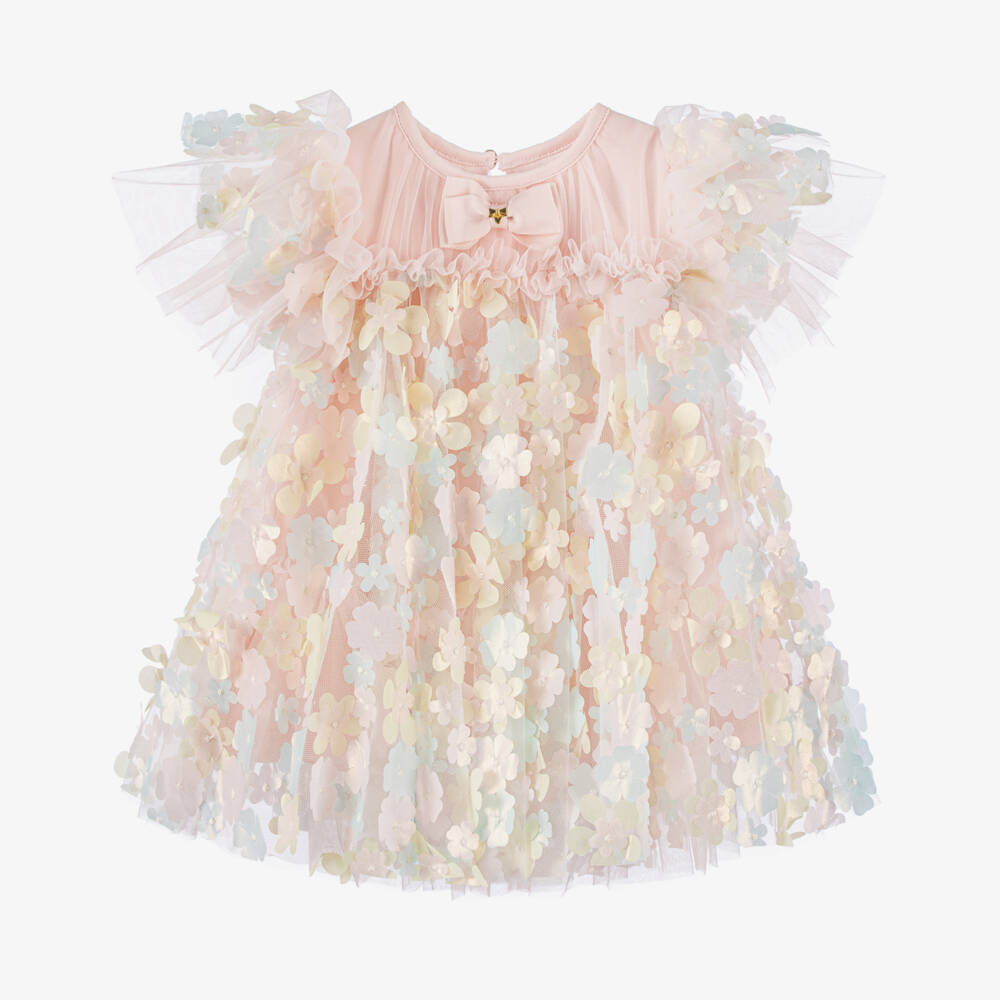Angel's Face-Baby Girls Blush Pink Tulle Dress with 3D Flowers | Childrensalon Outlet