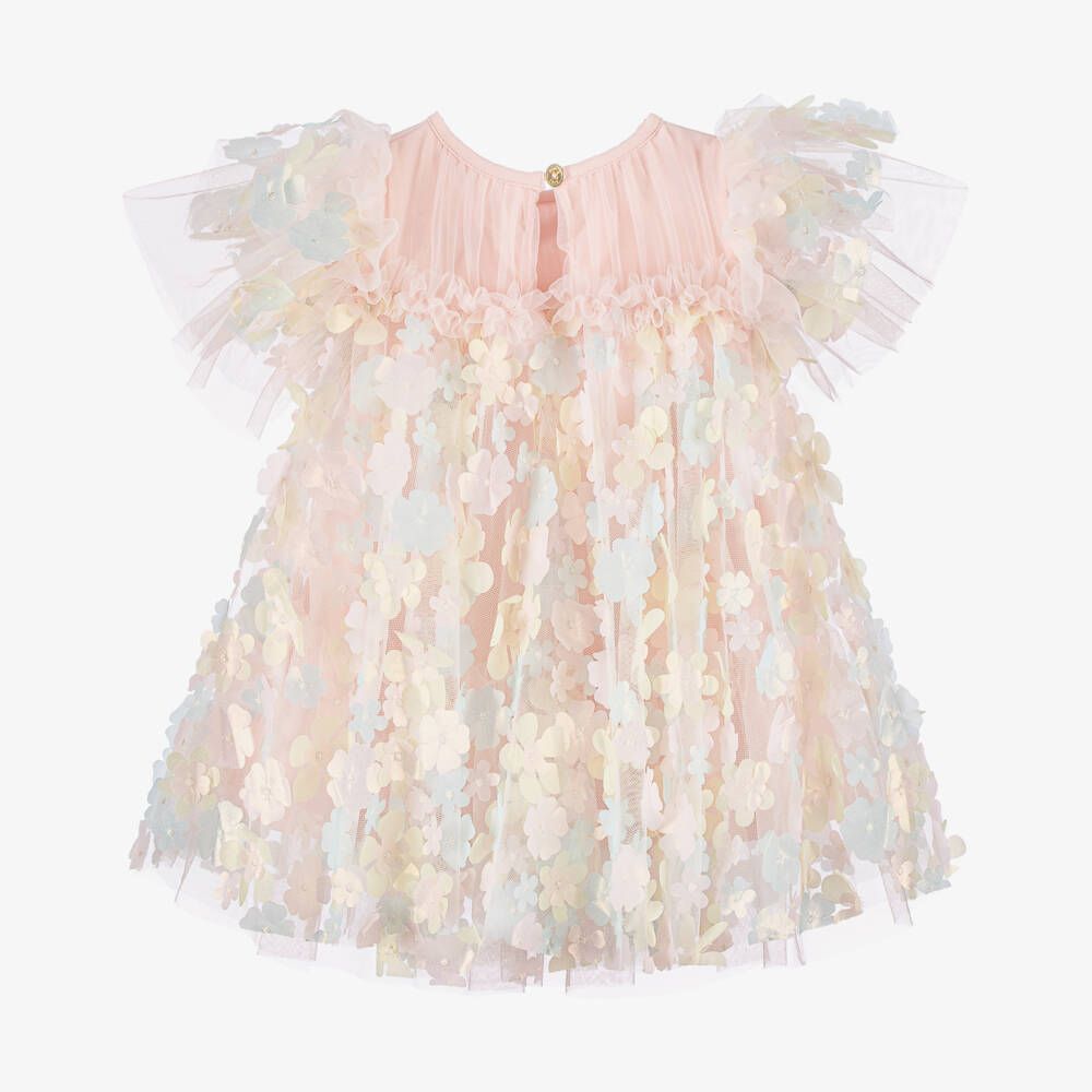Angel's Face-Baby Girls Blush Pink Tulle Dress with 3D Flowers | Childrensalon Outlet