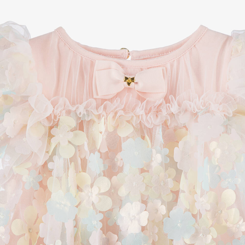 Angel's Face-Baby Girls Blush Pink Tulle Dress with 3D Flowers | Childrensalon Outlet