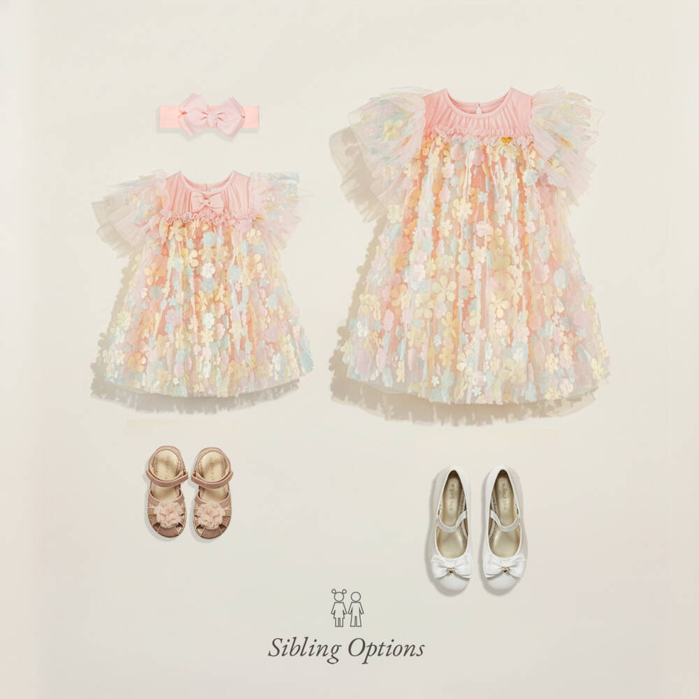 Angel's Face-Baby Girls Blush Pink Tulle Dress with 3D Flowers | Childrensalon Outlet