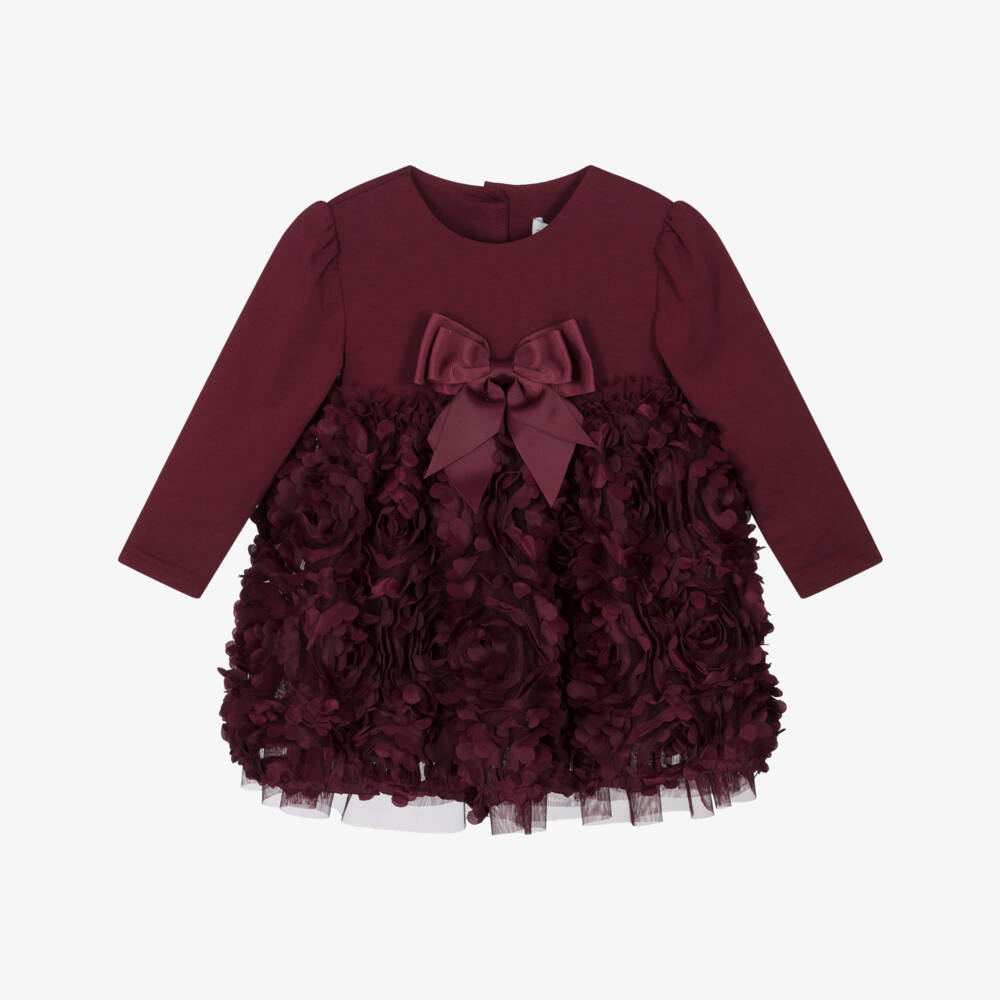 Angel's Face-Baby Girls Burgundy Red Tulle Roses Dress | Childrensalon Outlet