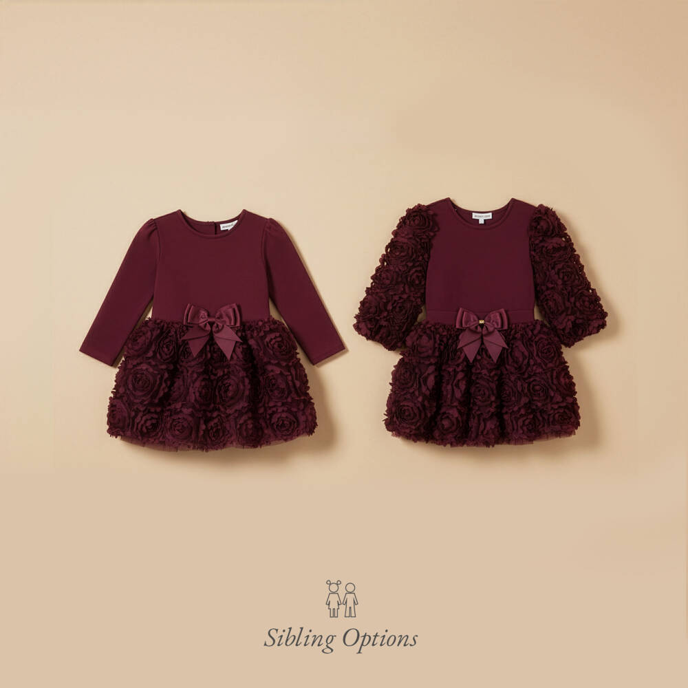 Angel's Face-Baby Girls Burgundy Red Tulle Roses Dress | Childrensalon Outlet