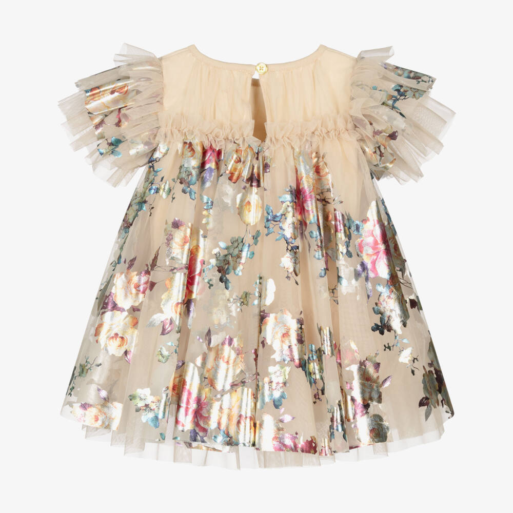 Angel's Face-Baby Girls Gold Tulle Dress with Foil Flowers | Childrensalon Outlet