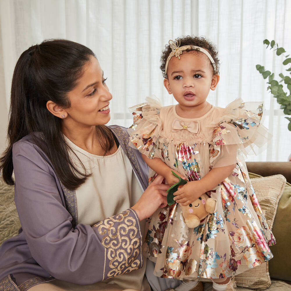 Angel's Face-Baby Girls Gold Tulle Dress with Foil Flowers | Childrensalon Outlet