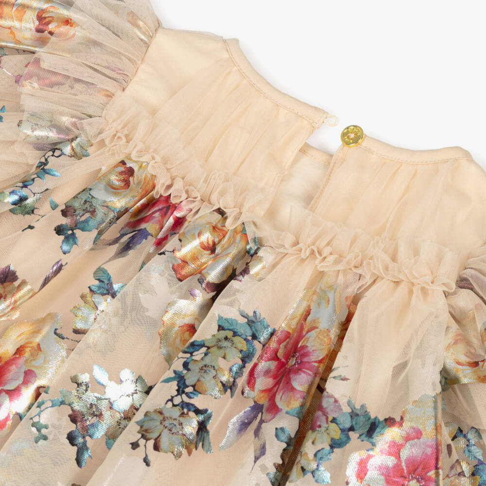 Angel's Face-Baby Girls Gold Tulle Dress with Foil Flowers | Childrensalon Outlet