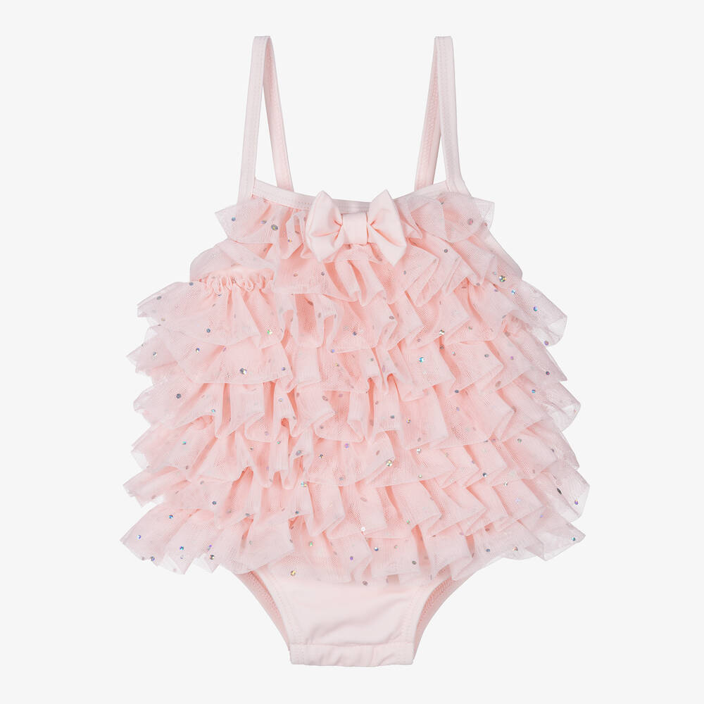 Angel's Face-Baby Girls Pale Pink Tulle Frill Swimsuit (UPF50+) | Childrensalon Outlet